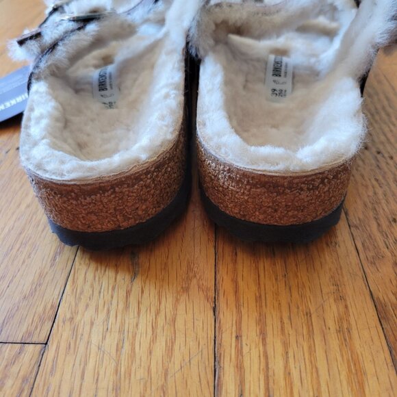 Birkenstock 39 MAYARI‎ SHEARLING Brown Leather Sandals 8 - Picture 2 of 12